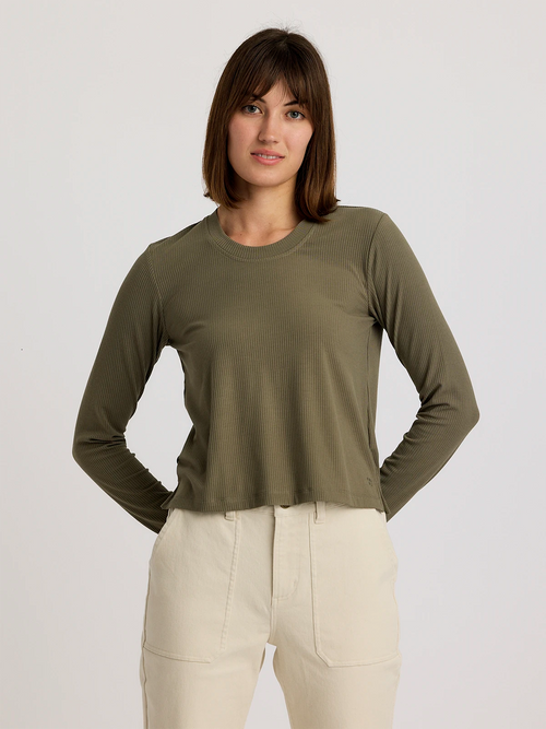 Women's Ribbed Bamboo Long Sleeve - Smokey Olive