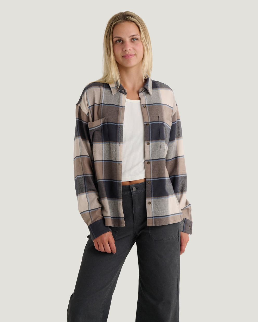 Women's Seawool Oversized Flannel - Plaid Anthracite