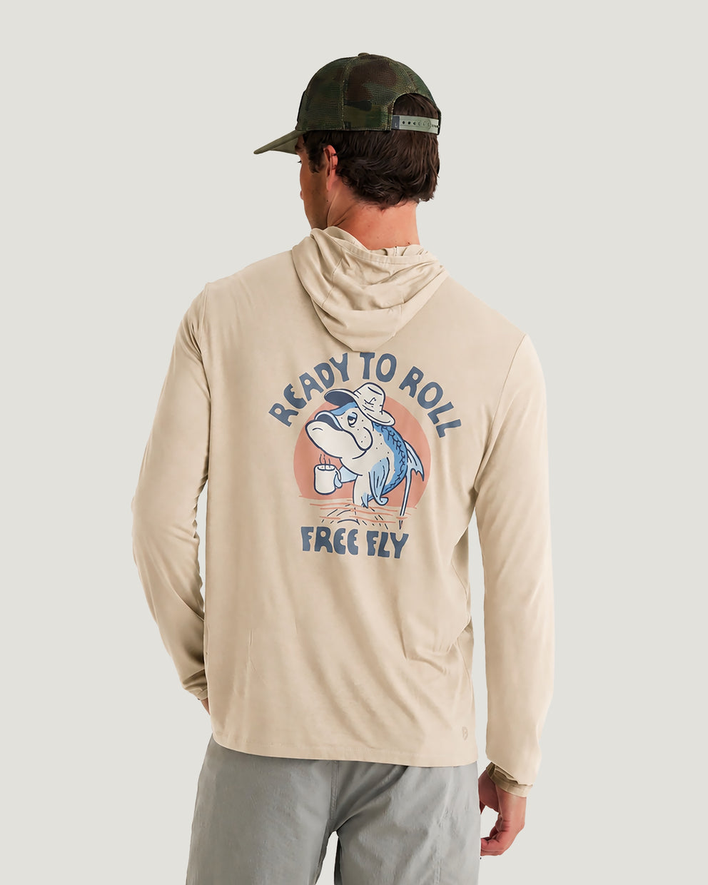 Men's Bamboo Lightweight Graphic Hoodie - Ready To Roll Desert Tan