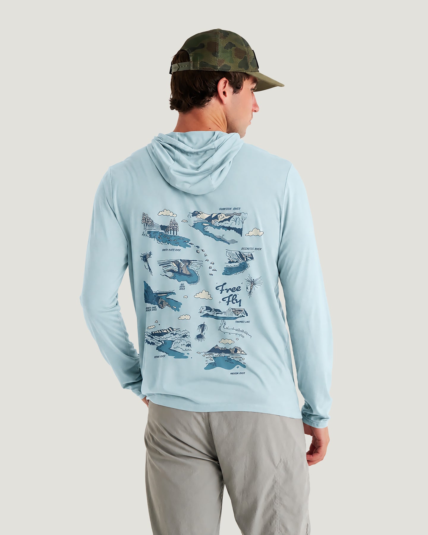 Men's Bamboo Lightweight Graphic Hoodie - Trout Bum Ocean Mist