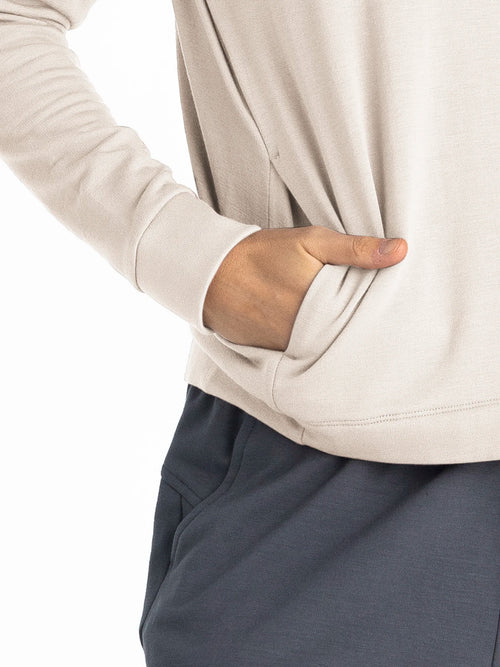 Women's Bamboo Lightweight Fleece Cropped Hoodie - Stone