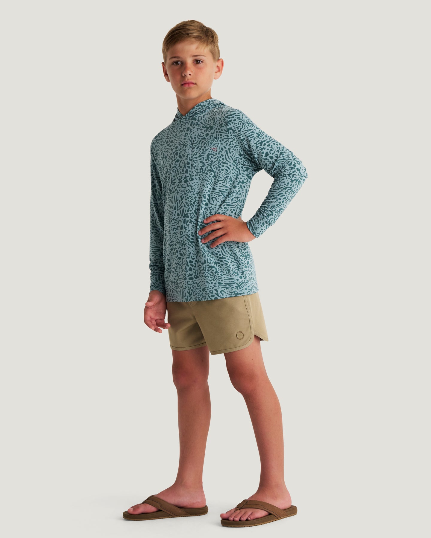Youth Bamboo Shade Hoodie - Drifter Print Sea Pine
