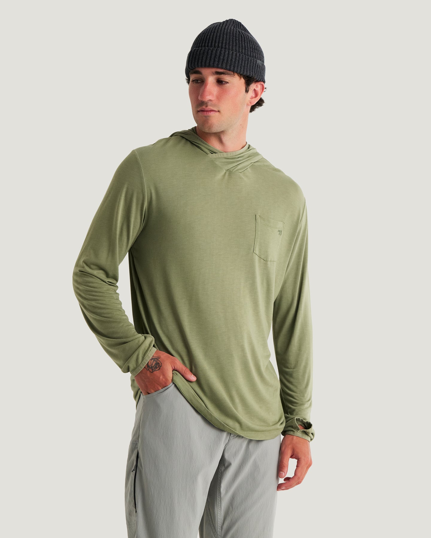 Men's Bamboo Lightweight Hoodie - Oil Green