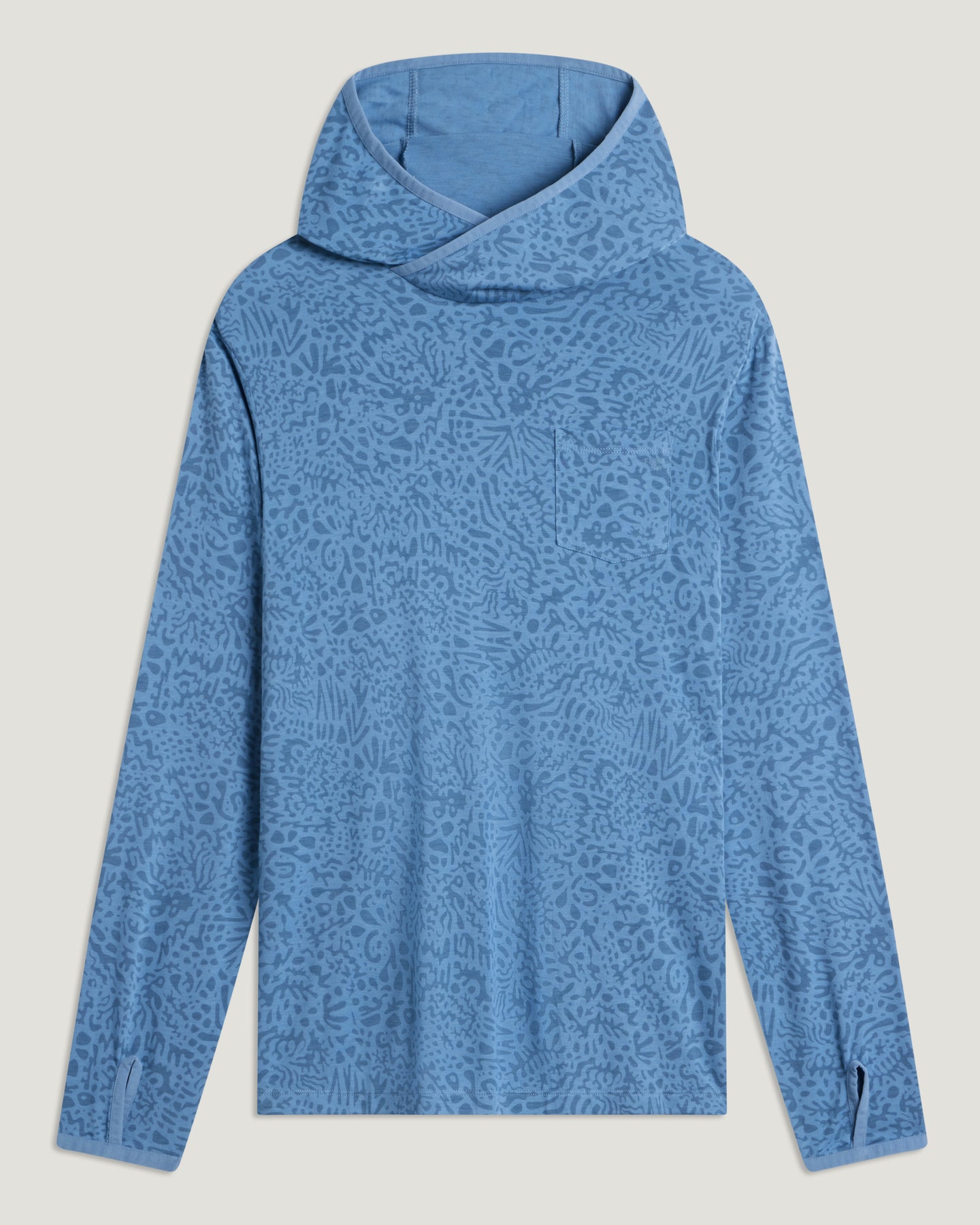 Men's Bamboo Lightweight Hoodie - Drifter Print Windward Blue