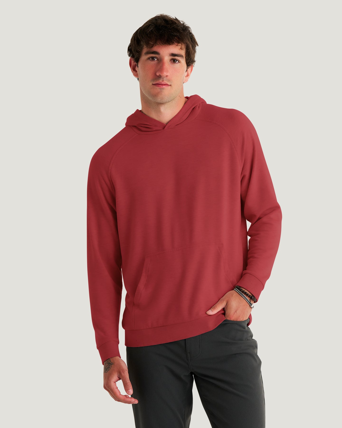 Men's Bamboo Lightweight Fleece Hoodie - Red Currant