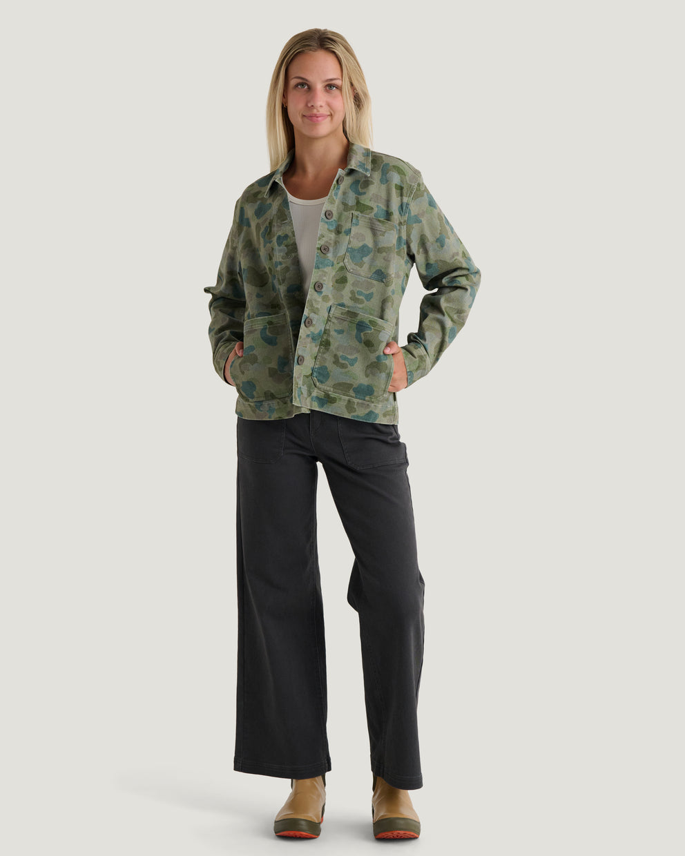 Women's Folly Twill Chore Coat - Watercolor Camo Oil Green