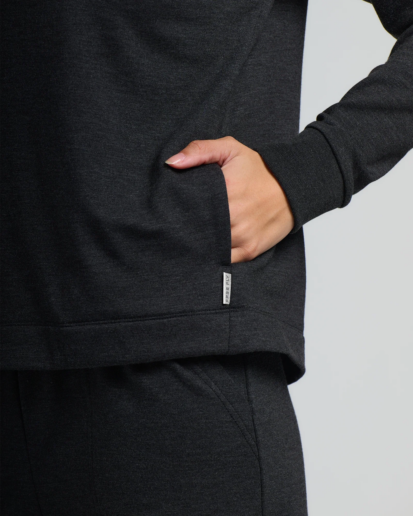 Women's Bamboo Lightweight Fleece Cropped Hoodie - Heather Black
