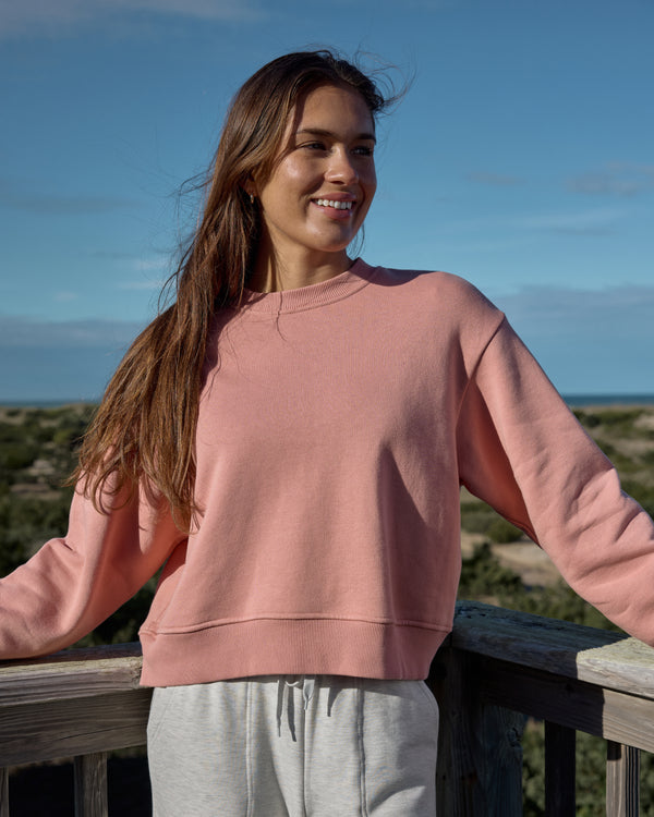 Women's Bamboo Northcoast Fleece Crew - Watercolor Camo Oil Green
