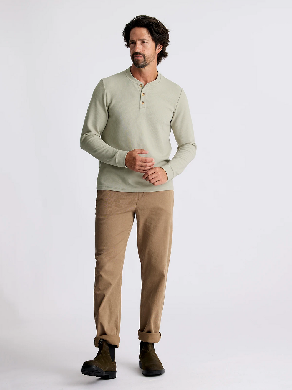 Men's Waffle Long Sleeve Henley - Sandstone